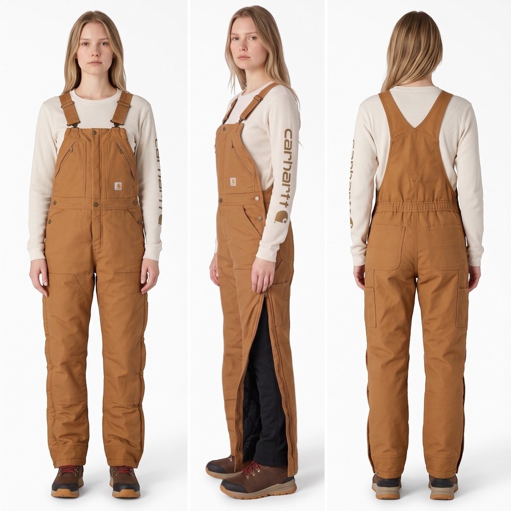 Carhartt Womens Washed Duck Insulated Bib Overalls Size 1X (16W-18W) Brown Tan